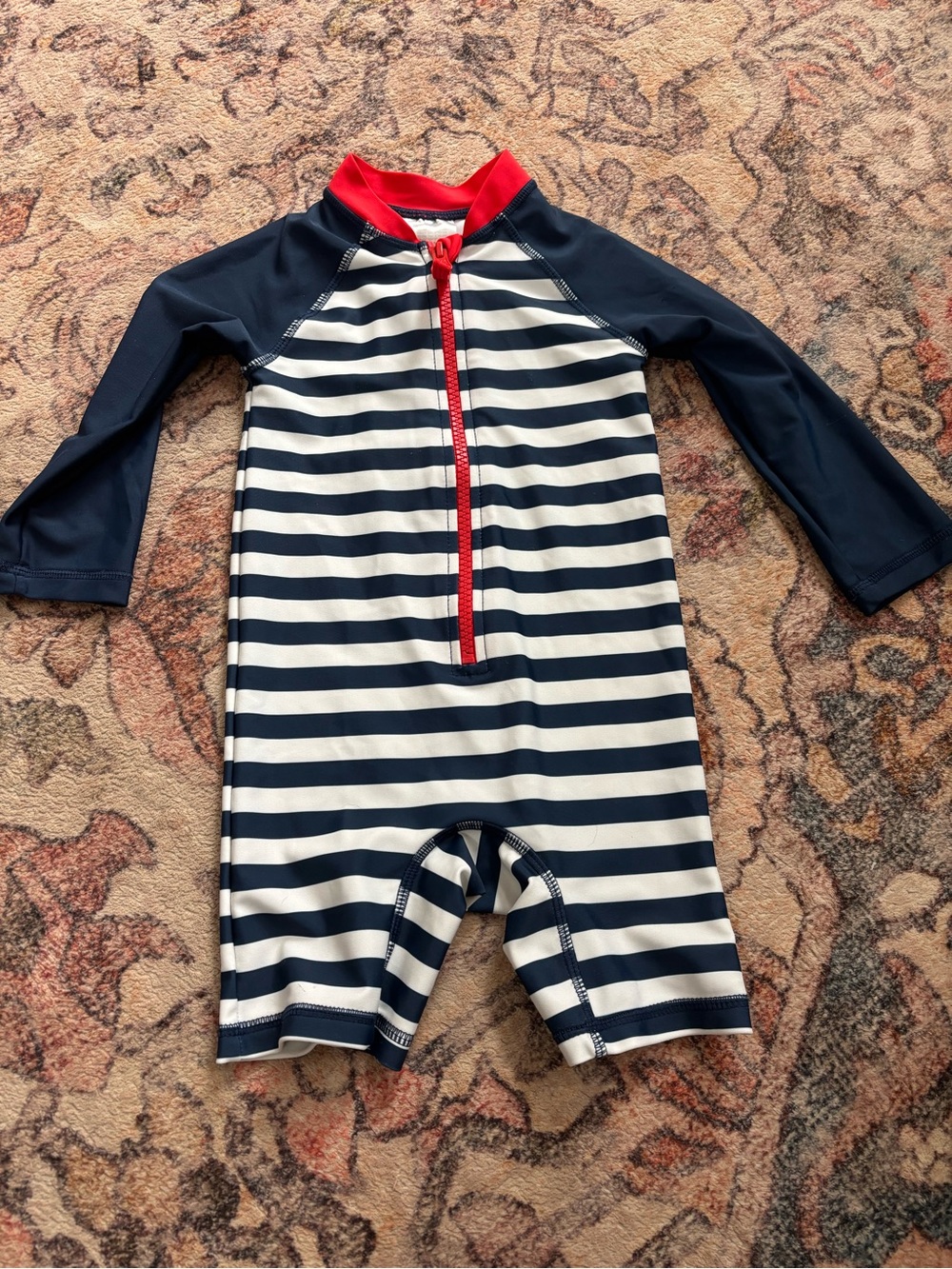 H&M Navy & White Striped Kids Rashguard with Red Zip Trim